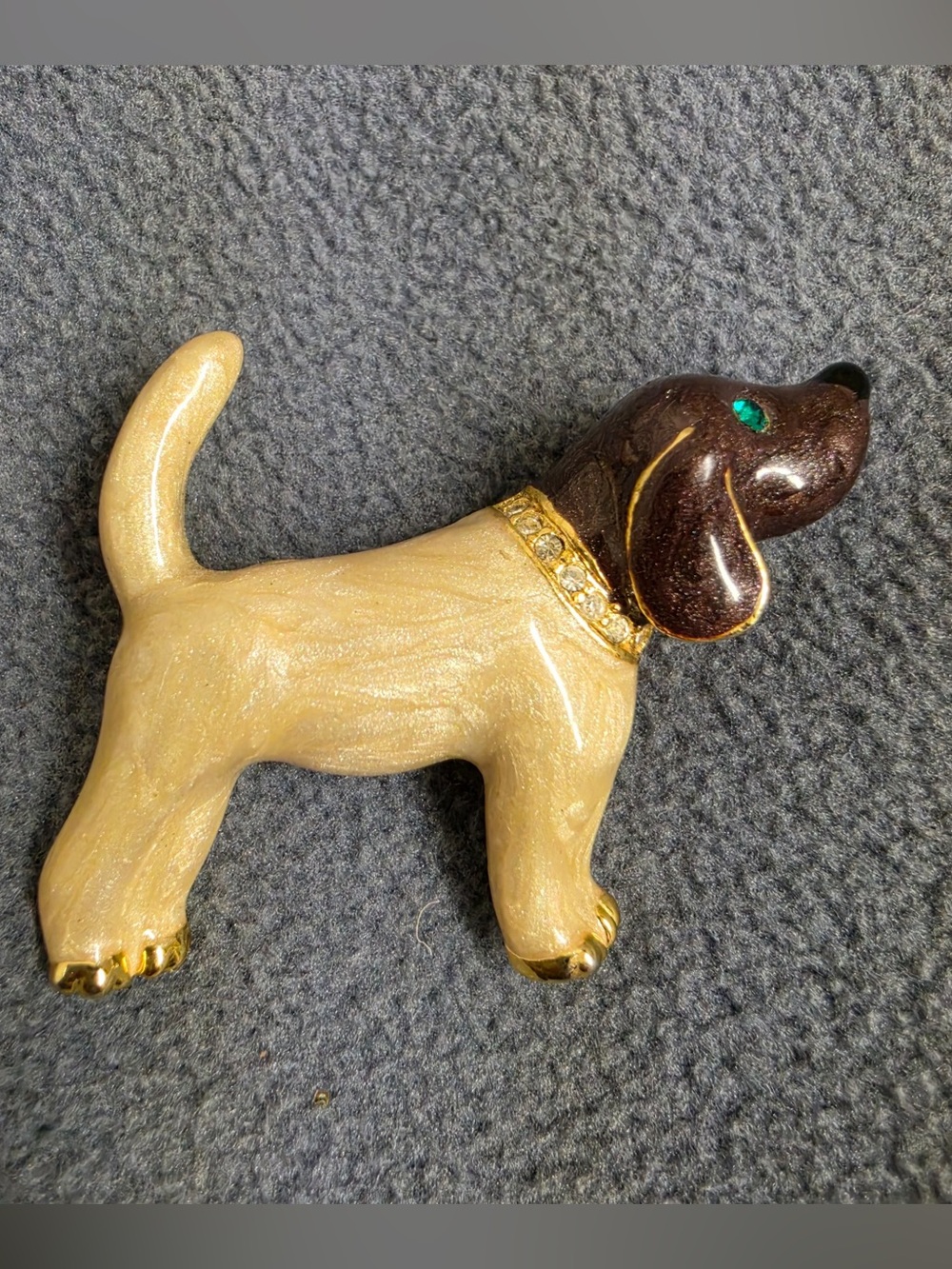 Jack Russell Terrier Dog Brooch Enamel Rhinestone Eyes Gold Tone Pin New